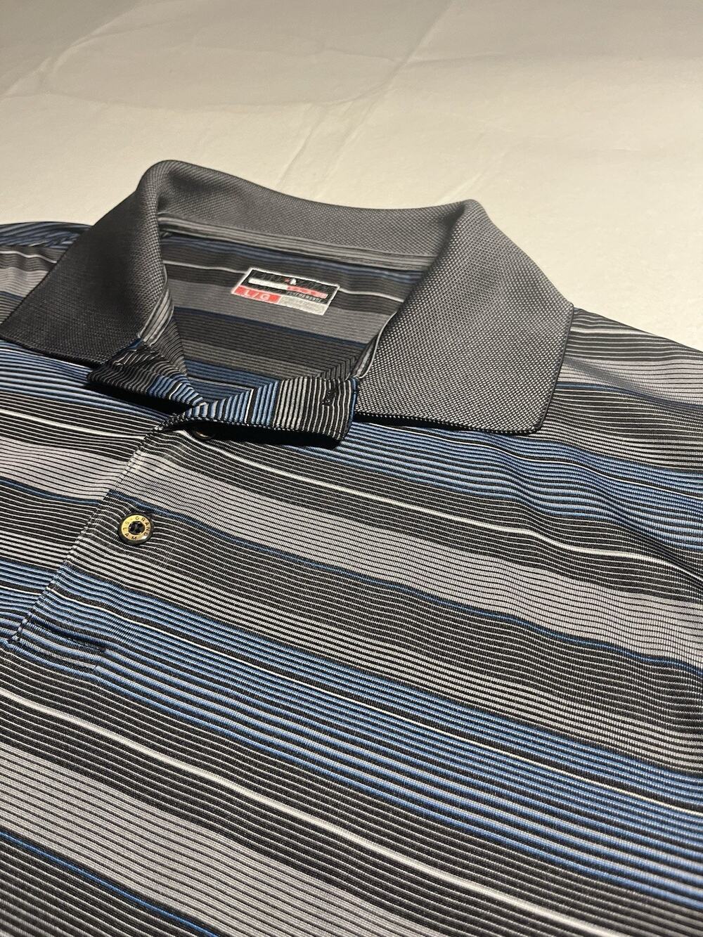 Grand Slam Performance Men’s Large Golf Polo Shirt Blue Gray Black Striped